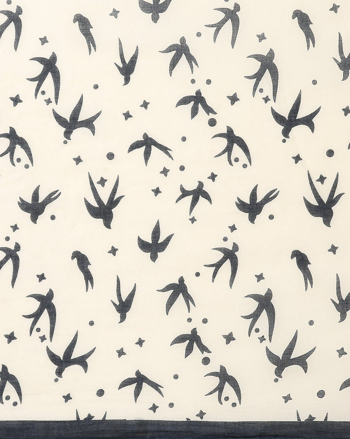 Cream Pure cotton Printed Saree with blouse piece