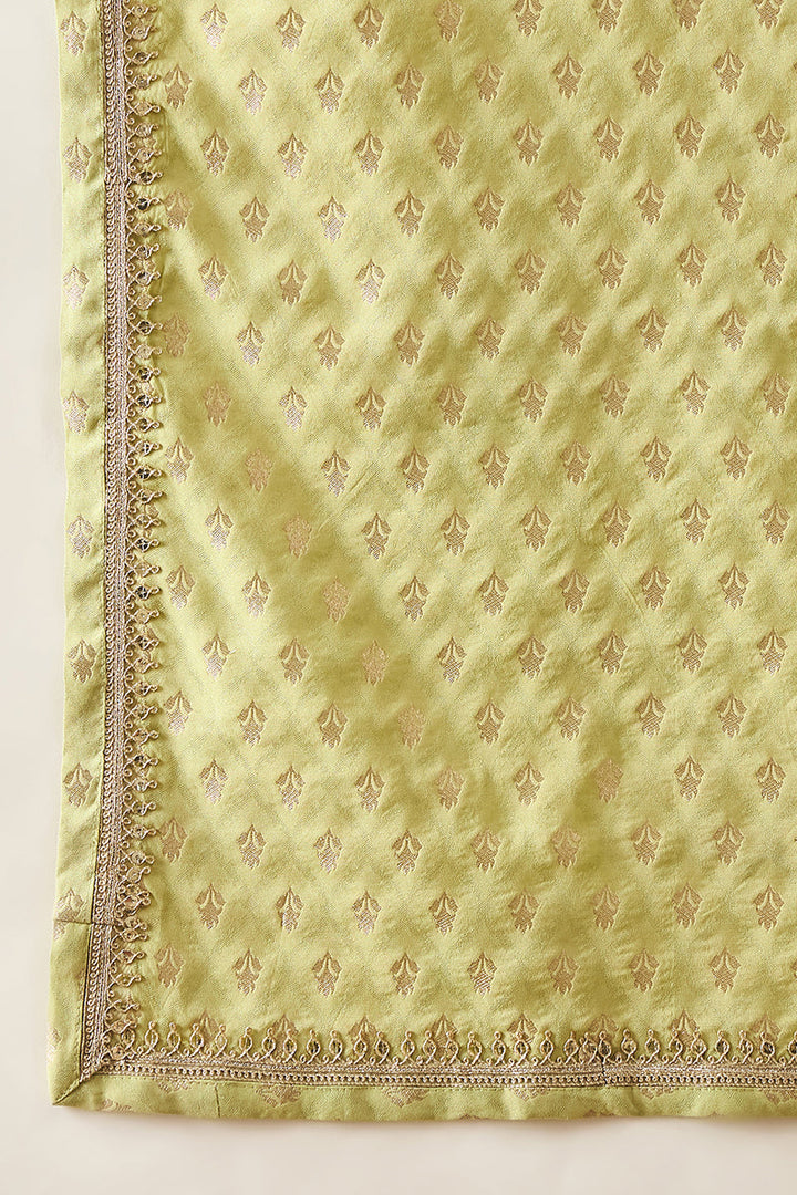Men Green Jacquard Woven Design Floral Straight Kurta Sets  | SHOBITAM