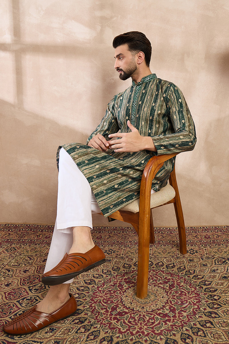 Green Silk Blend Abstract Printed Straight Kurta | SHOBITAM