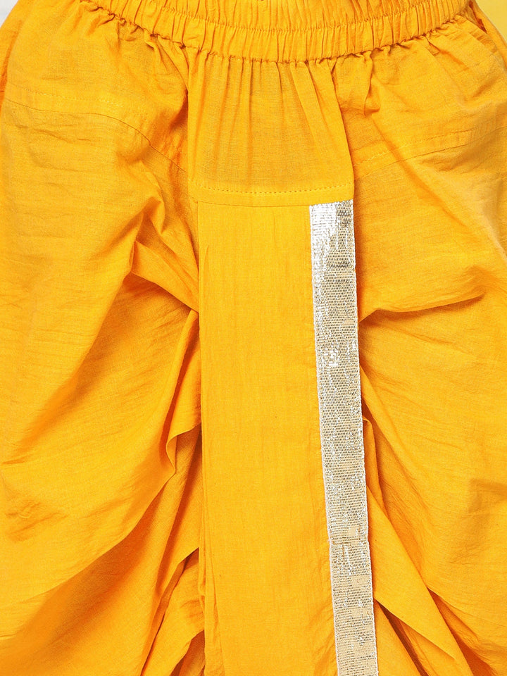 Yellow Minimal Zari Embroidery Cotton Kurta Dhoti set | SHOBITAM