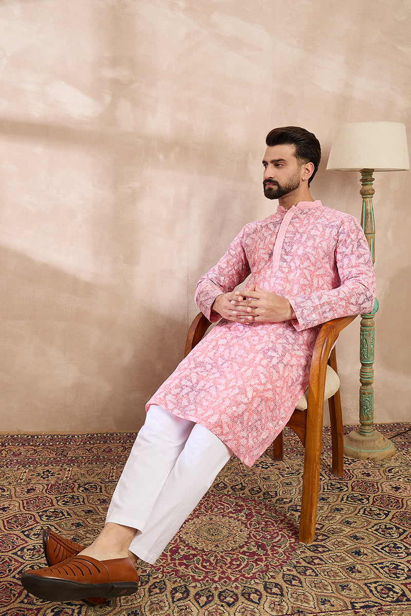 Pink Viscose Rayon Ethnic Motifs Embroidered Straight Kurta | SHOBITAM