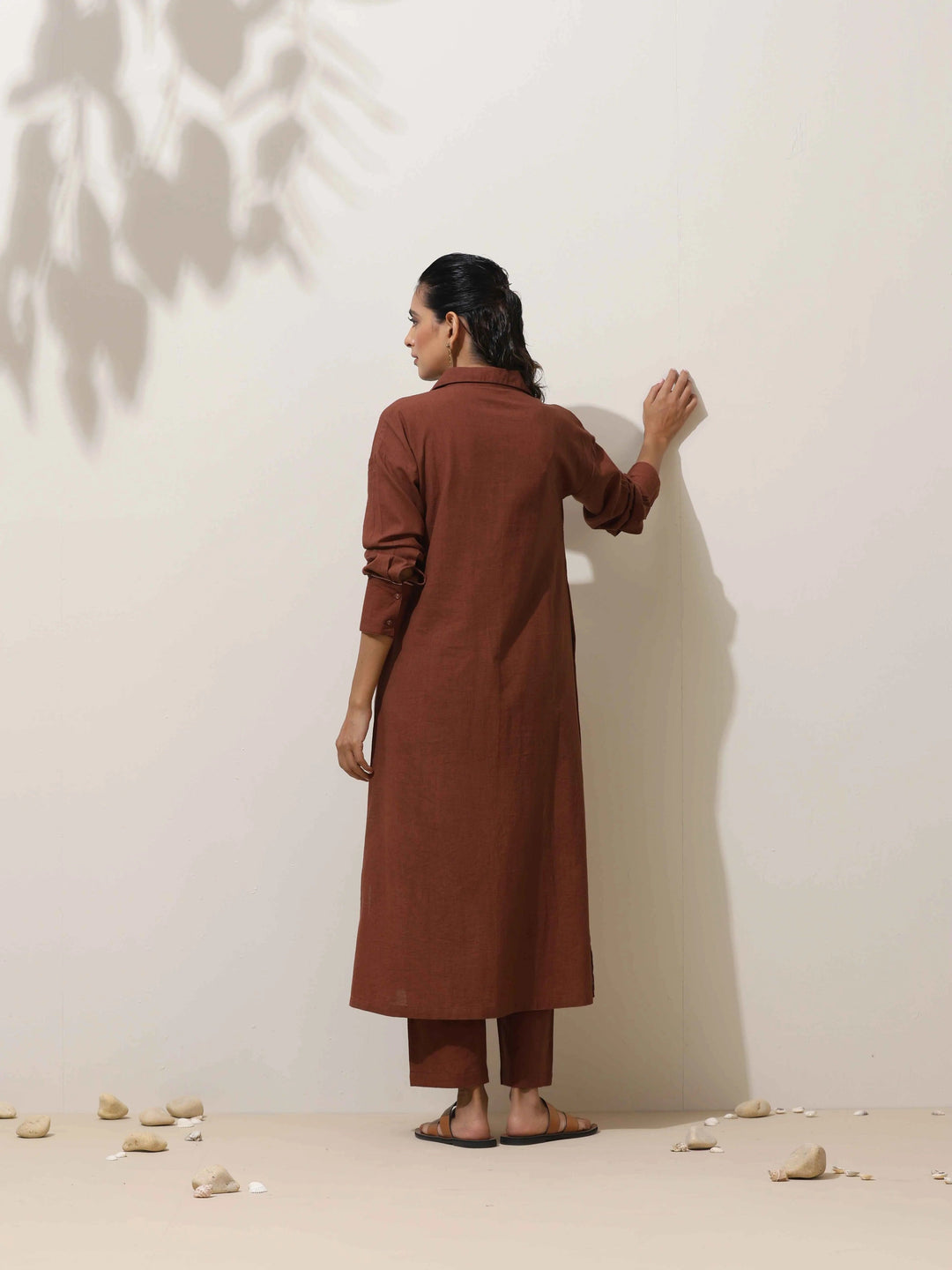 Brown Cotton Linen Kurta Pant Set | SHOBITAM