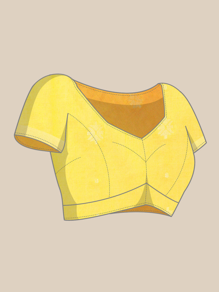 Yellow White Buti Cotton Saree With Minimal Border