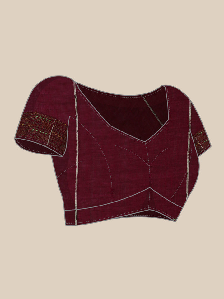 Maroon Yellow Khesh Kantha Stitch Cotton Saree | SHOBITAM