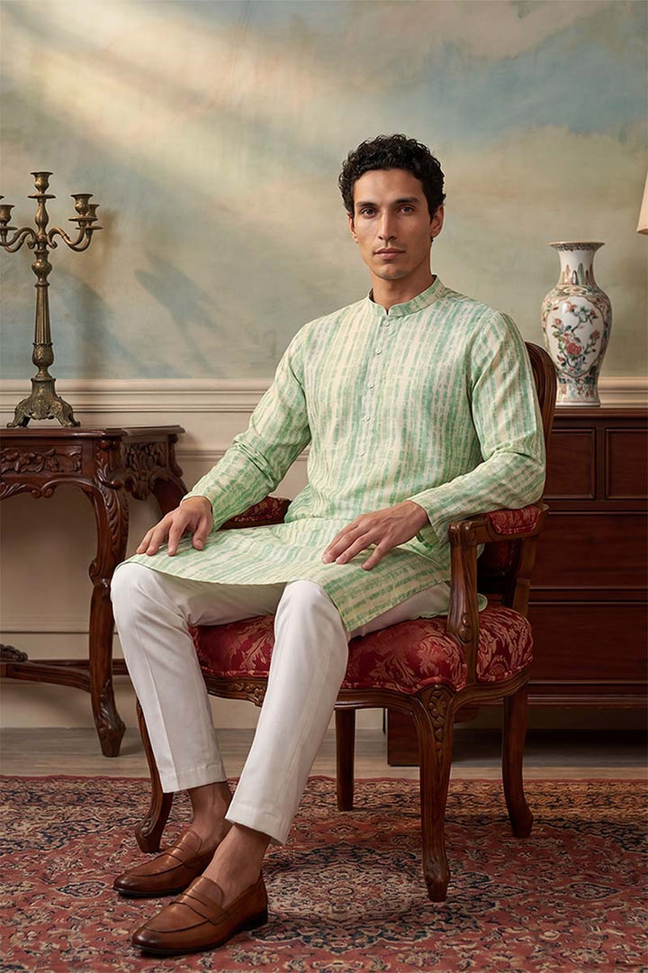 Mens Multi Silk Blend Abstract Printed Kurta With Trousers | SHOBITAM