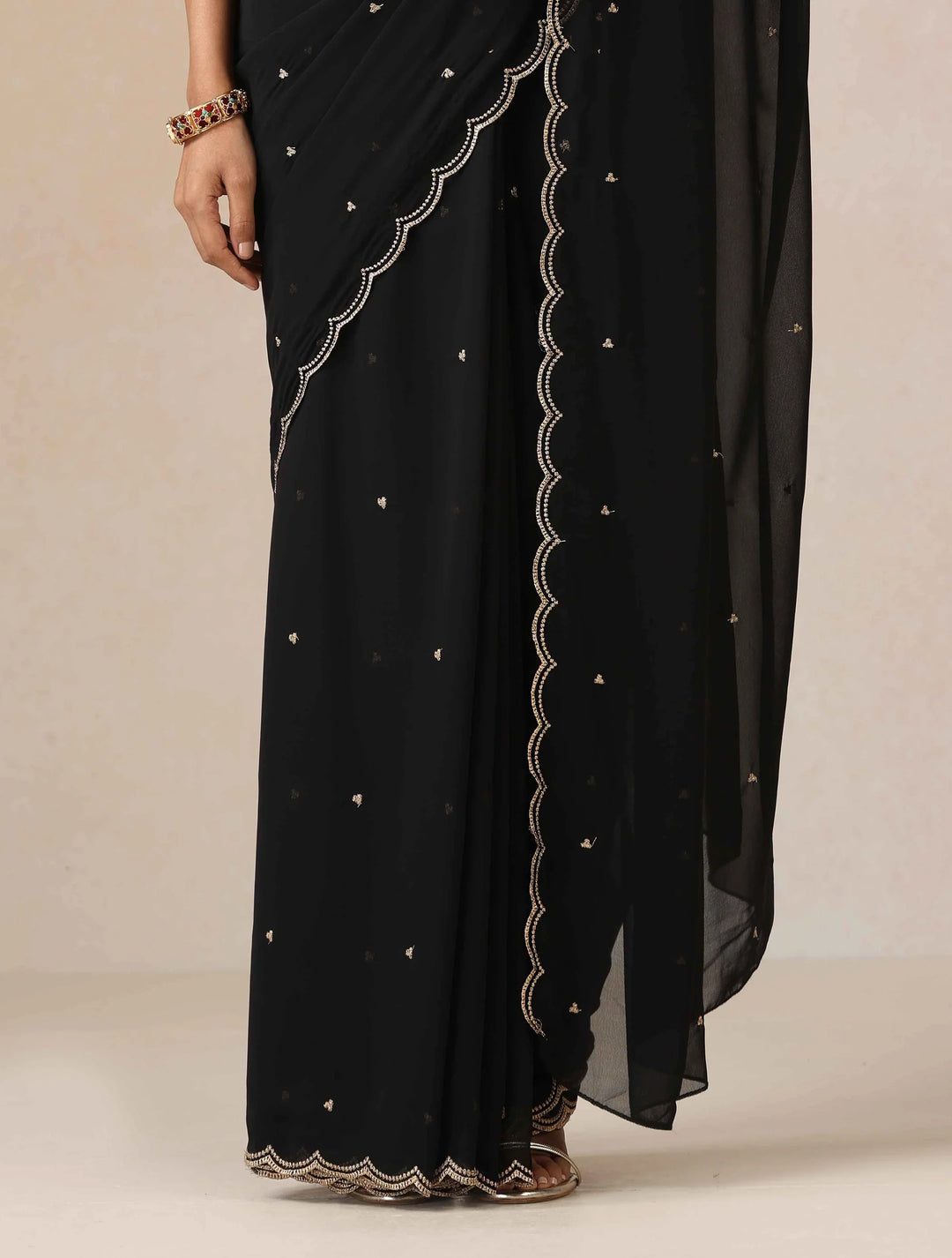Black Georgette Embroidered Saree With unstitched Blouse | SHOBITAM