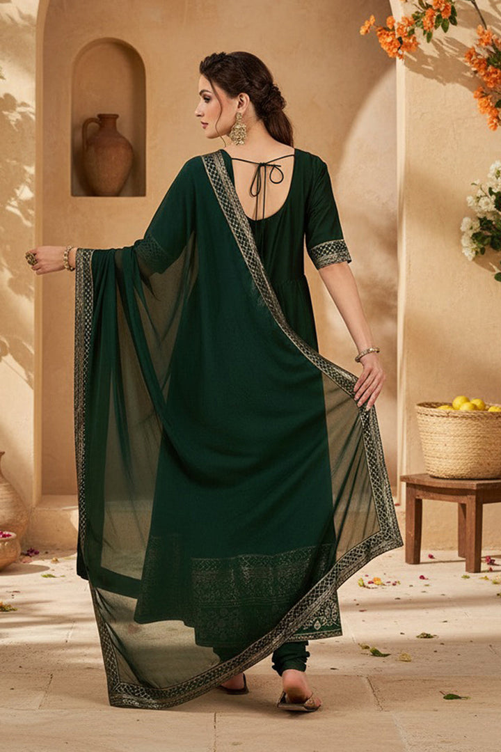Green Silk Blend Woven Design Anarkali Suit Set | SHOBITAM