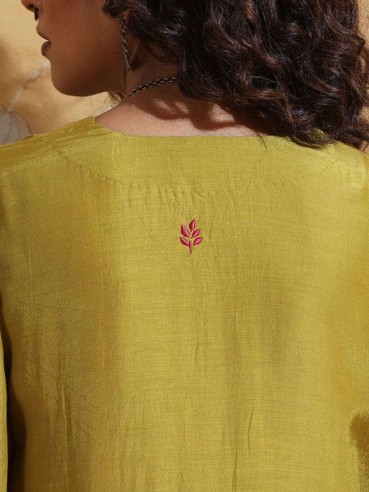 Lime Muslin Silk Straight Maxi Dress  | SHOBITAM