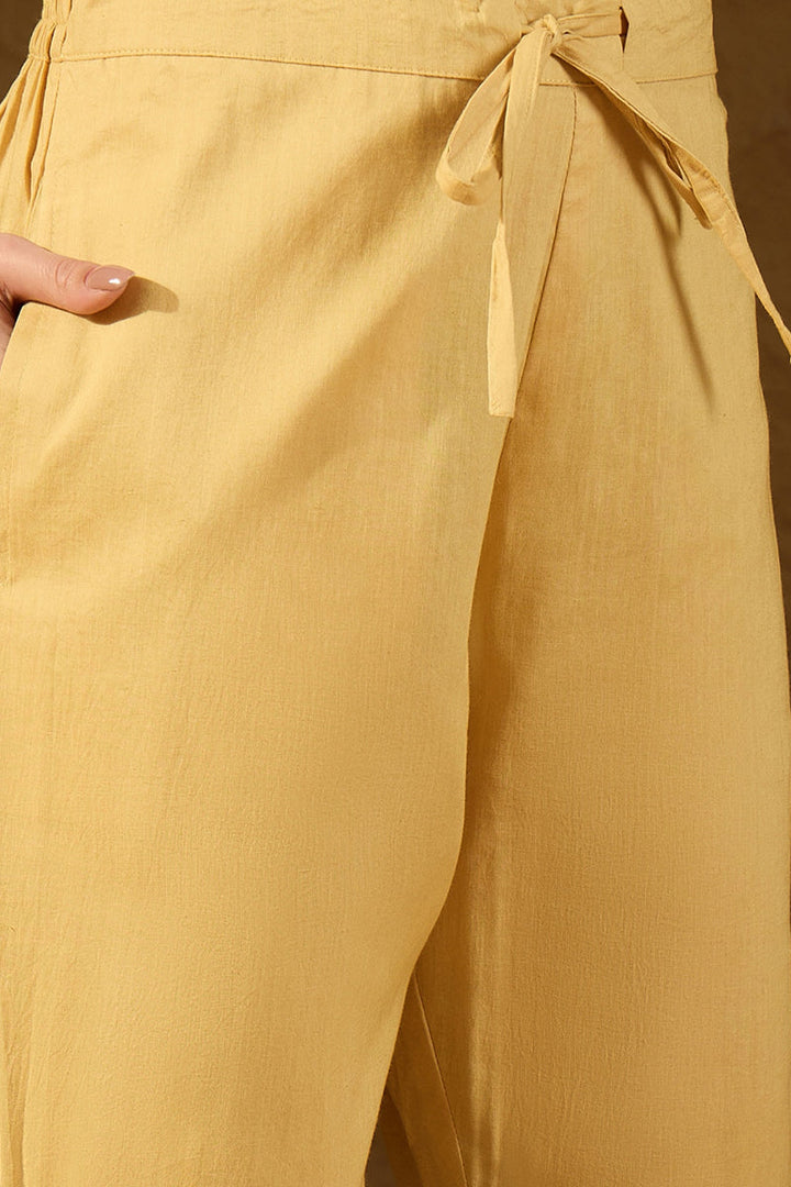 Yellow Chanderi Woven Design Straight Kurta Trouser with Dupatta | SHOBITAM