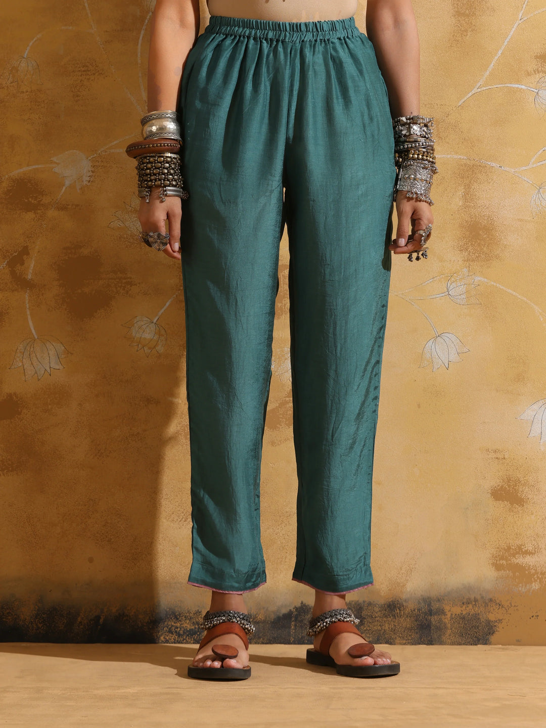 Blue Muslin Silk Anarkali Kurta Pant Set  | SHOBITAM