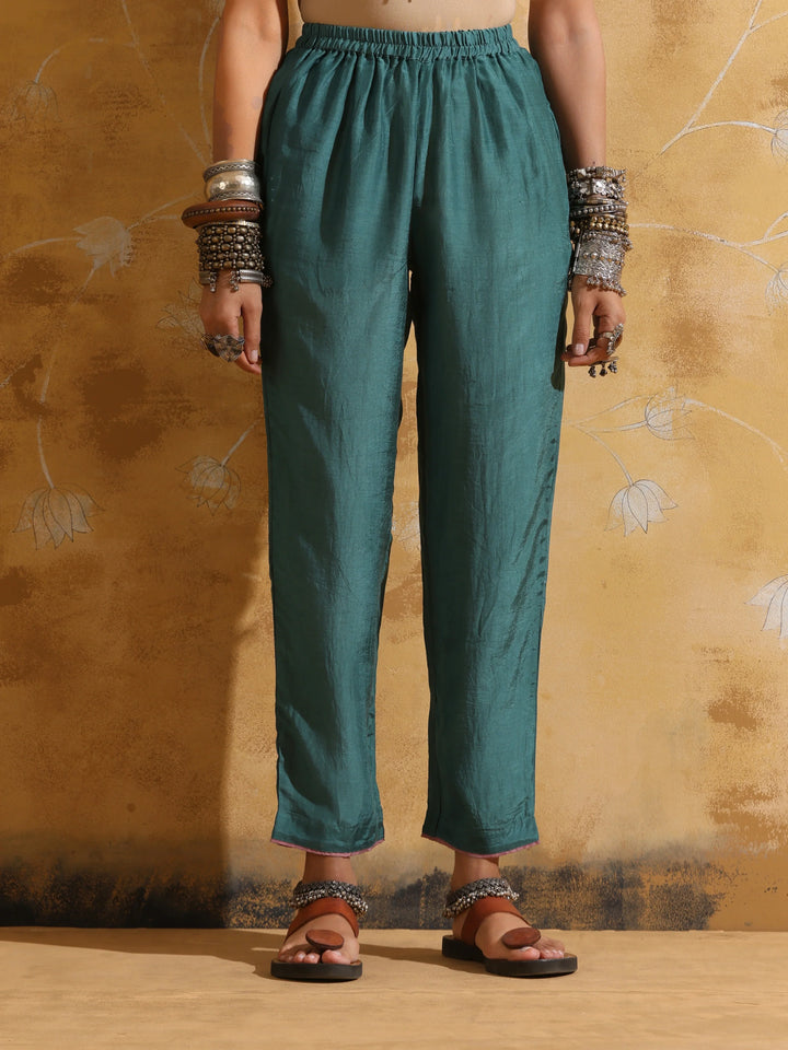 Blue Muslin Silk Anarkali Kurta Pant Set  | SHOBITAM