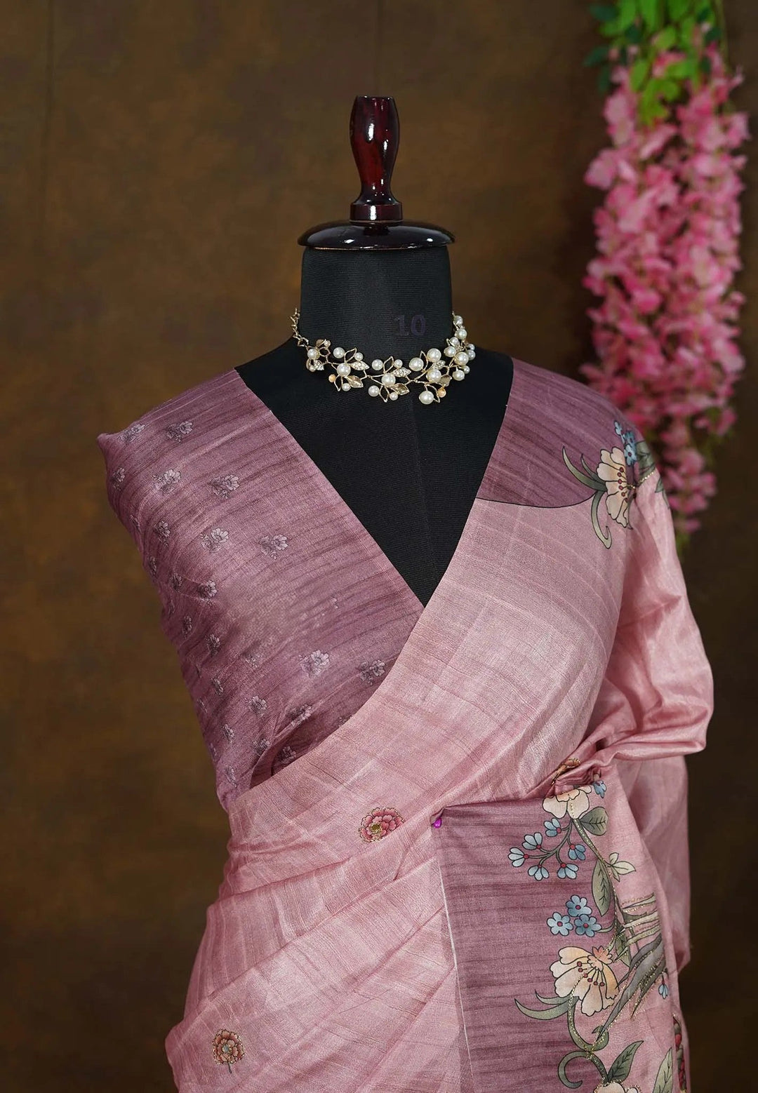 Thistle Semi Tussar Saree with Embroidery Outline | SHOBITAM