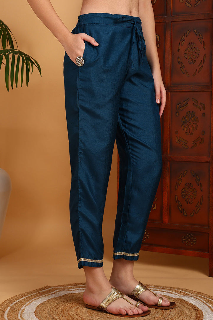 Silk Blend Teal Embroidered Straight Kurta Pant With Dupatta  | SHOBITAM