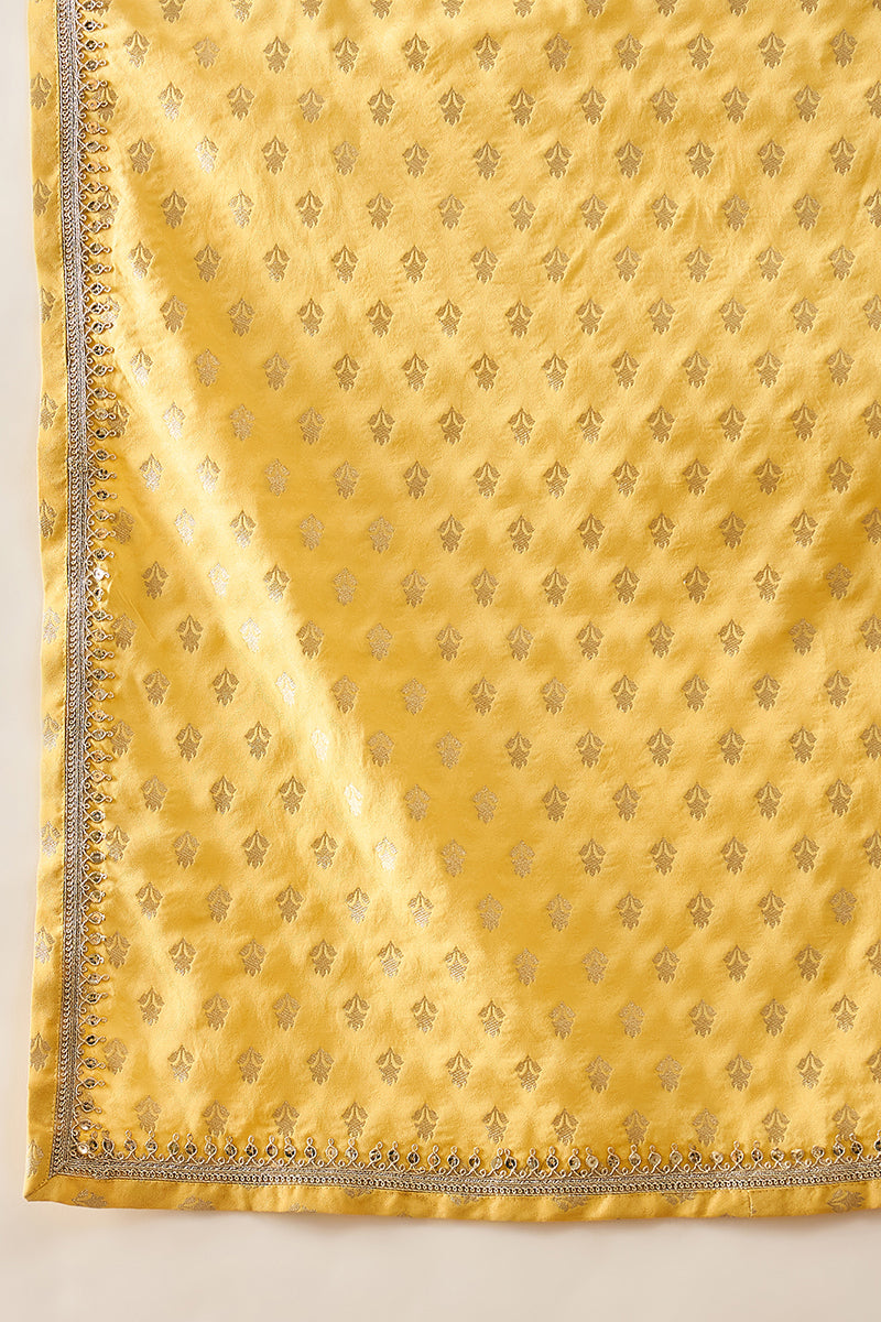 Men Yellow Jacquard Woven Design Floral Straight Kurta Sets | SHOBITAM