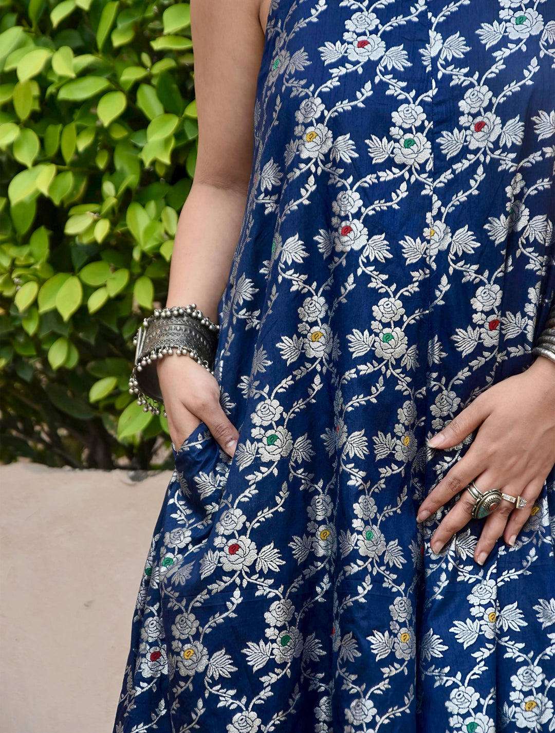 Blue Brocade Straight High-Slit Kurta Co-ord Set | SHOBITAM