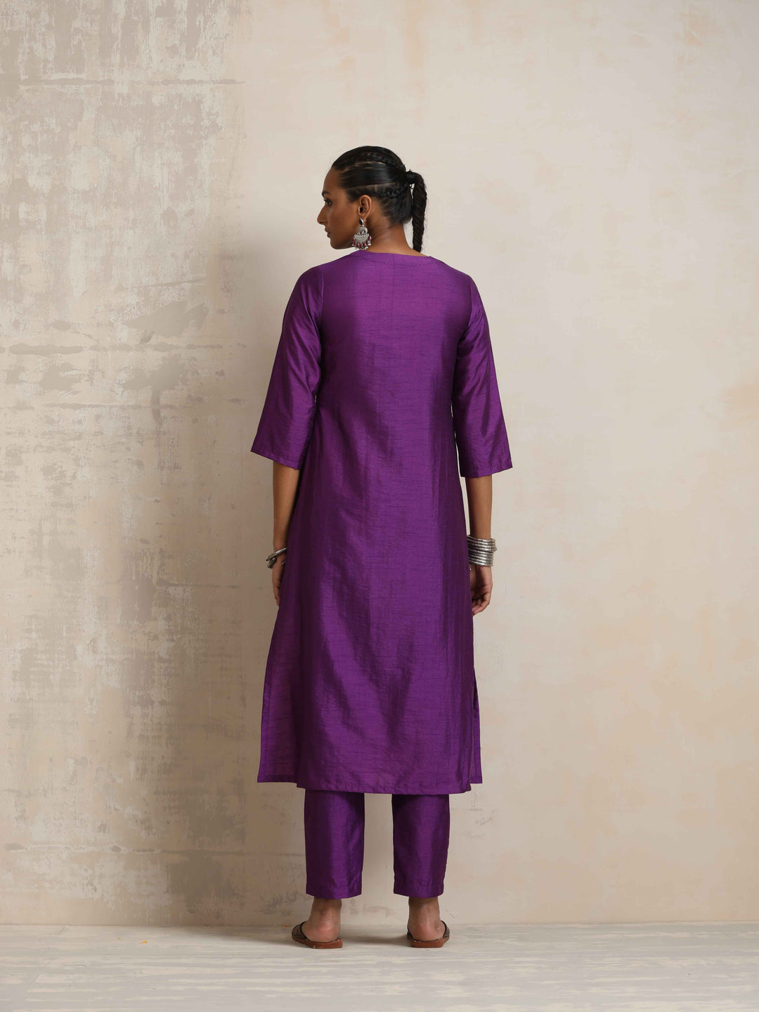 Purple Silk High Slit Kurta Set | SHOBITAM