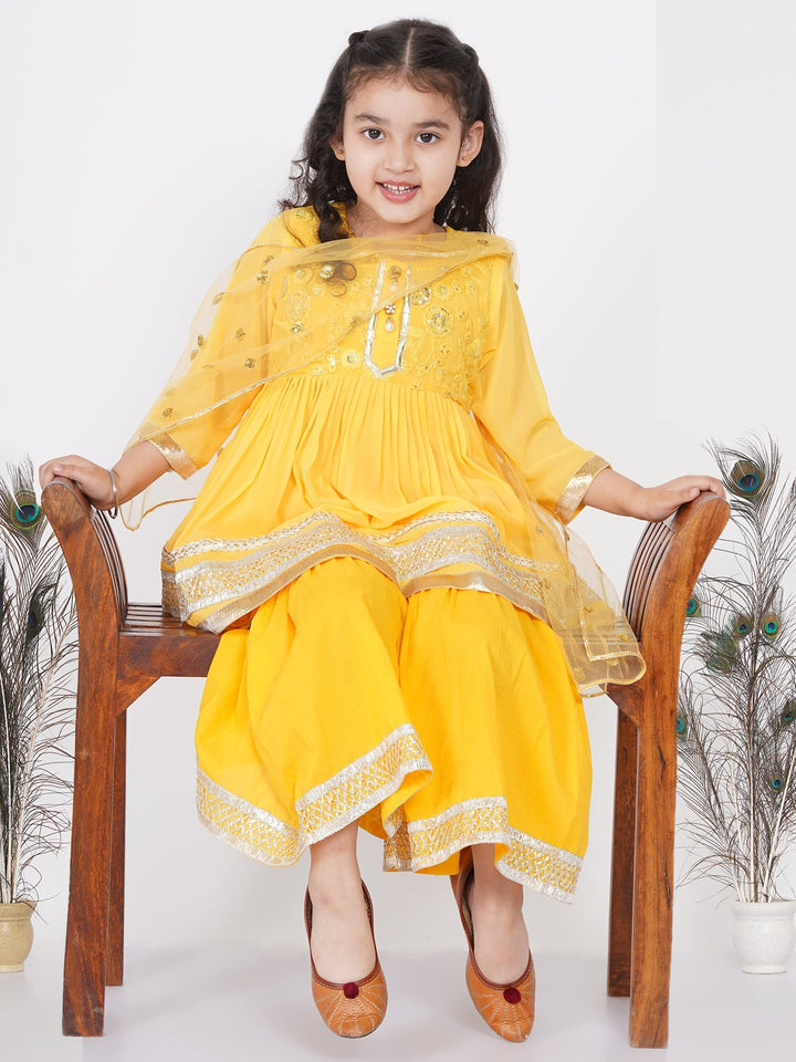 Girls Jaipuri Lacework and Gotta Patti work Kurta Frock with Sharara |   SHOBITAM