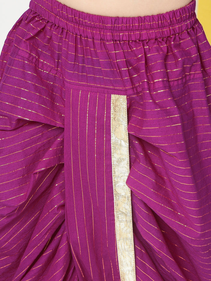 Purple Lurex Striped Cotton Kurta Dhoti set | SHOBITAM