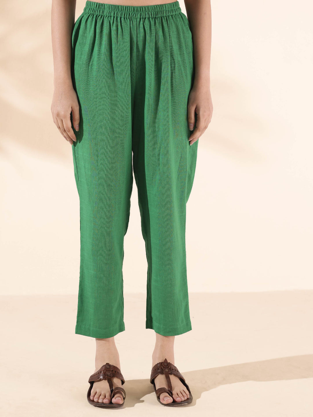 Green Cotton Long Kurta Pant Set | SHOBITAM