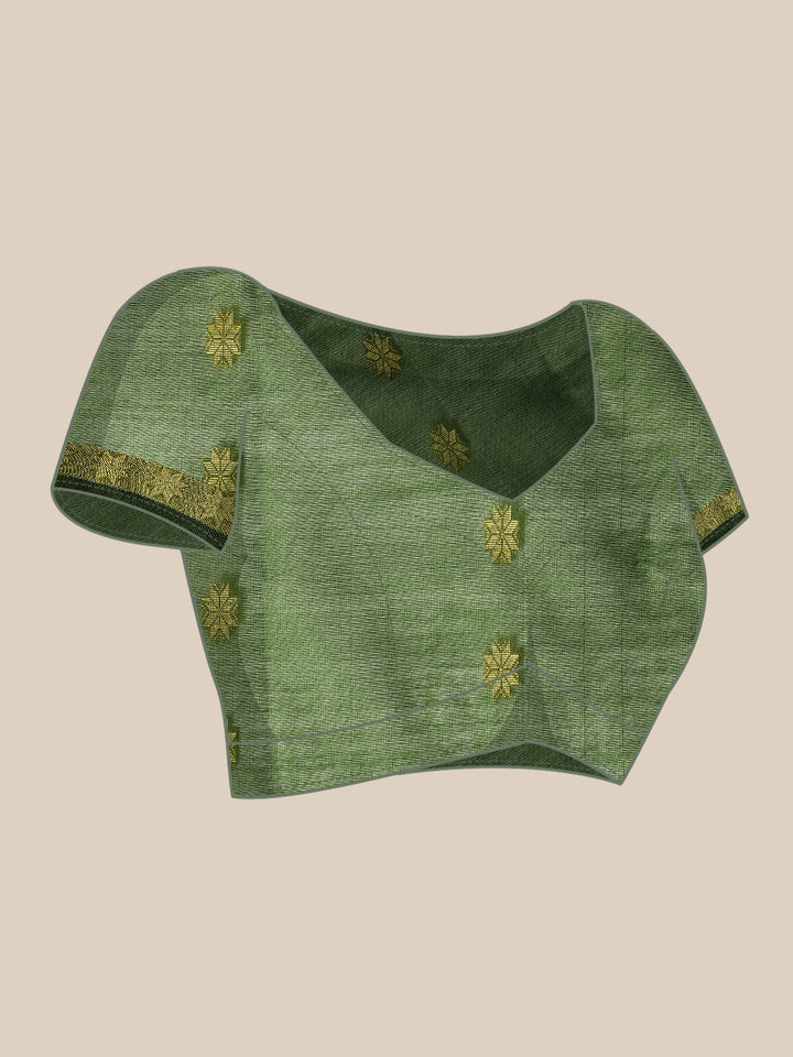 Pista Green & Magenta Zari Buti Silk Cotton Saree with blouse piece | SHOBITAM