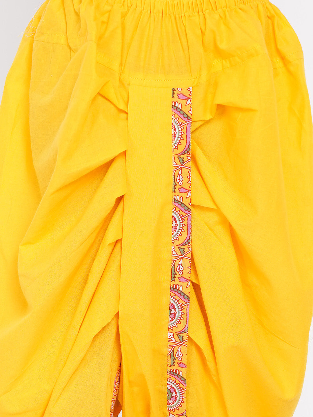 Boys Floral Kurta with Pearl Buttons and Dhoti in Yellow  | SHOBITAM
