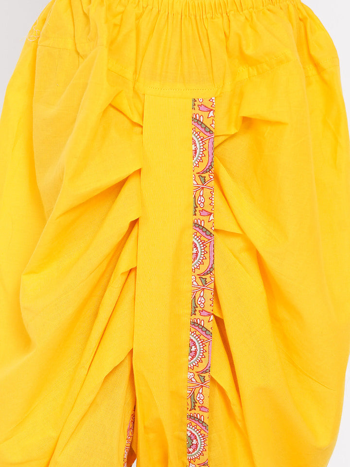Boys Floral Kurta with Pearl Buttons and Dhoti in Yellow  | SHOBITAM