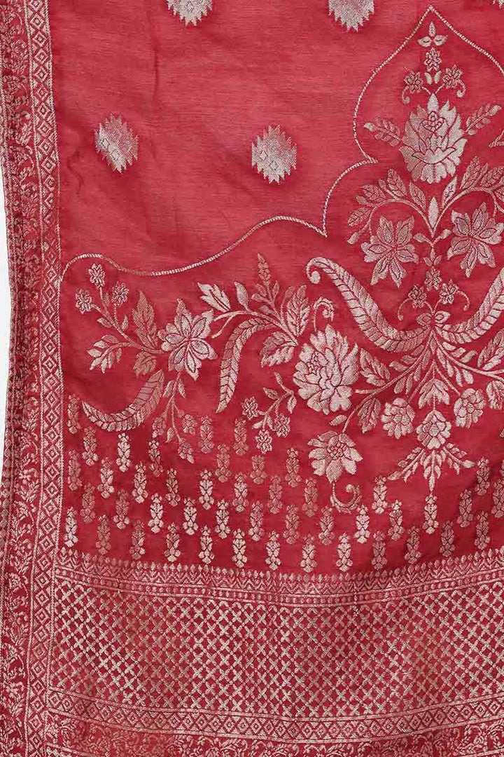 Peach Poly Silk A-Line Kurta Pant With Dupatta  | SHOBITAM