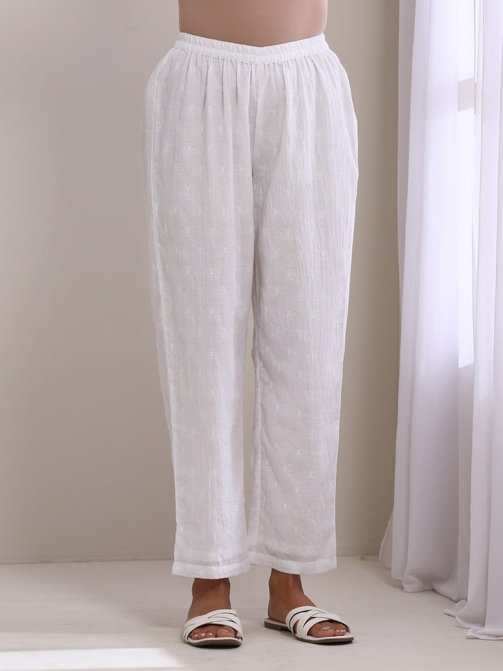 White Dobby Front Placket Co-Ord Set  | SHOBITAM