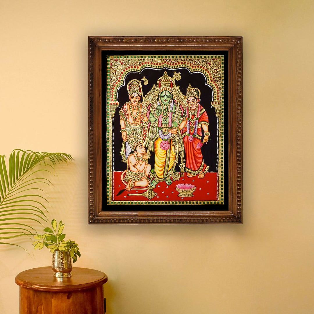 12*15" Authentic Tanjore painting of Kodanda Rama with 22 Ct Gold Foil, Unframed | SHOBITAM