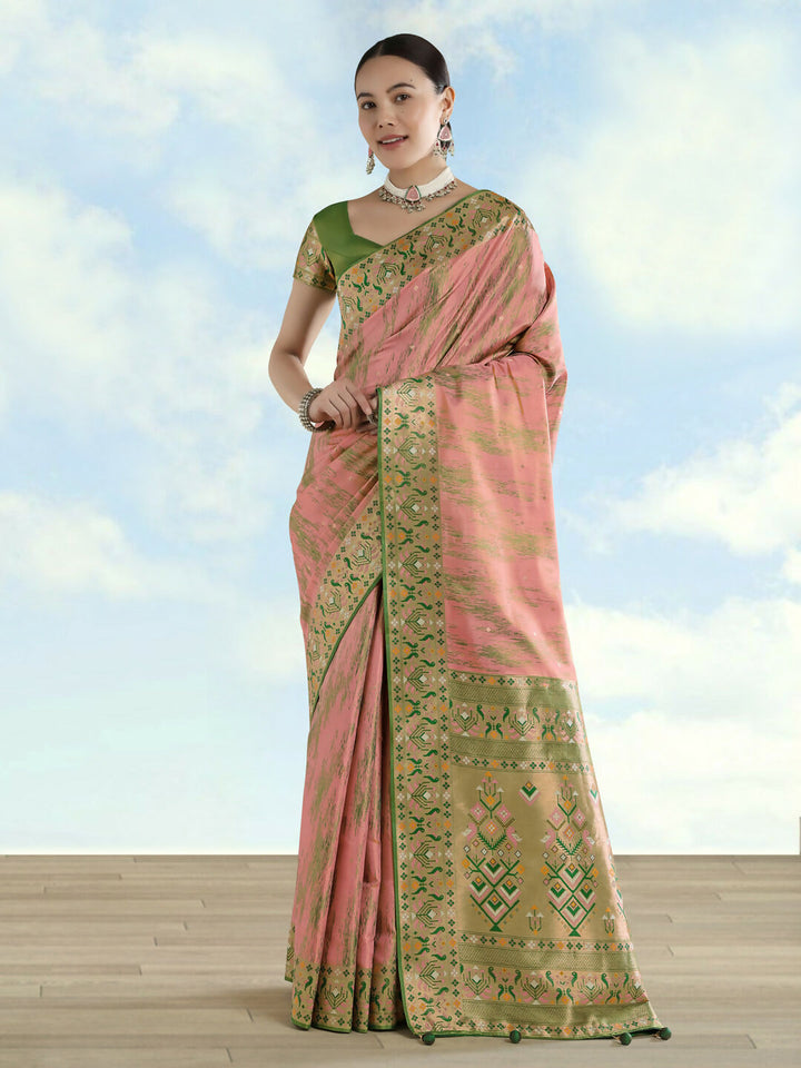 Light Pink Color Semi Banarasi Tissue Silk Paithani Woven Saree | SHOBITAM
