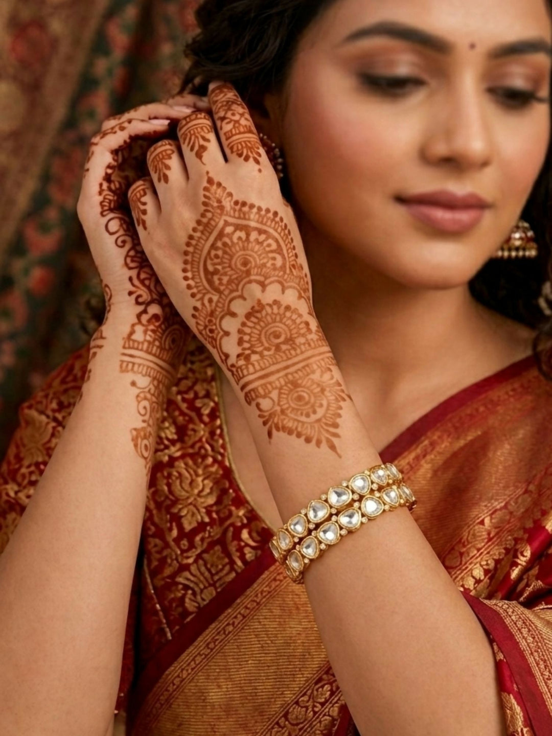 Gold Plated Silm Polki Moissanite Bangles | SHOBITAM