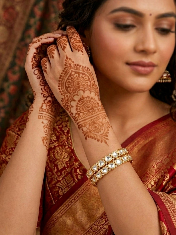 Gold Plated Silm Polki Moissanite Bangles | SHOBITAM