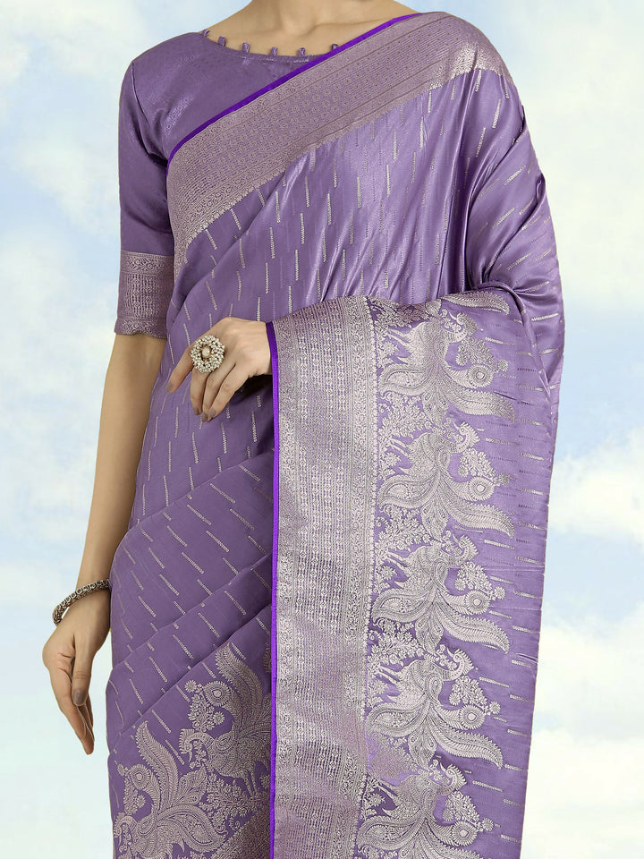Dusty Lavender Weaving Banarasi Satin Silk Saree |SHOBITAM