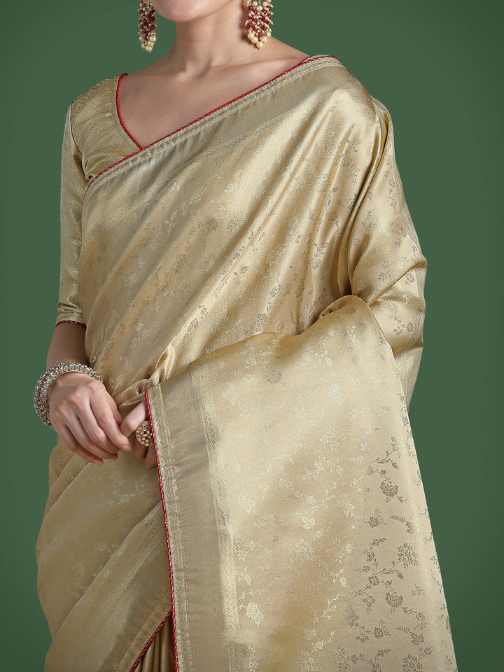 Golden Kanjivaram Satin Silk Woven Saree | SHOBITAM