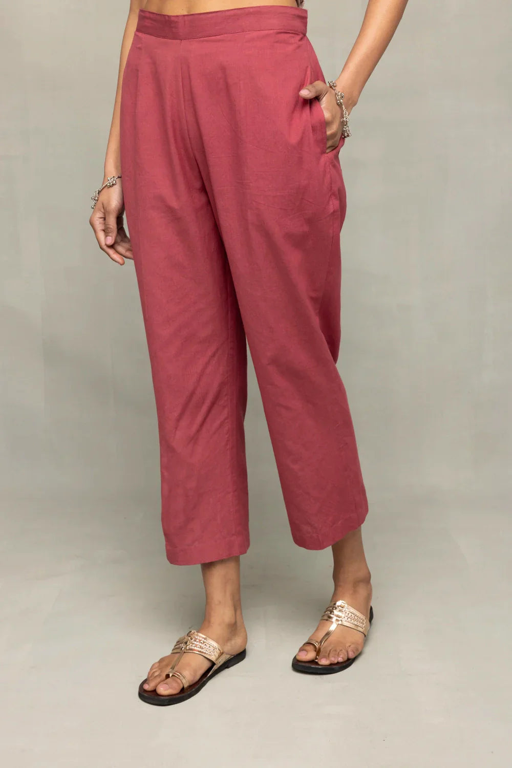 Dusty Rose Cross Motifs Jamdani Kurta Set With Dupatta | SHOBITAM