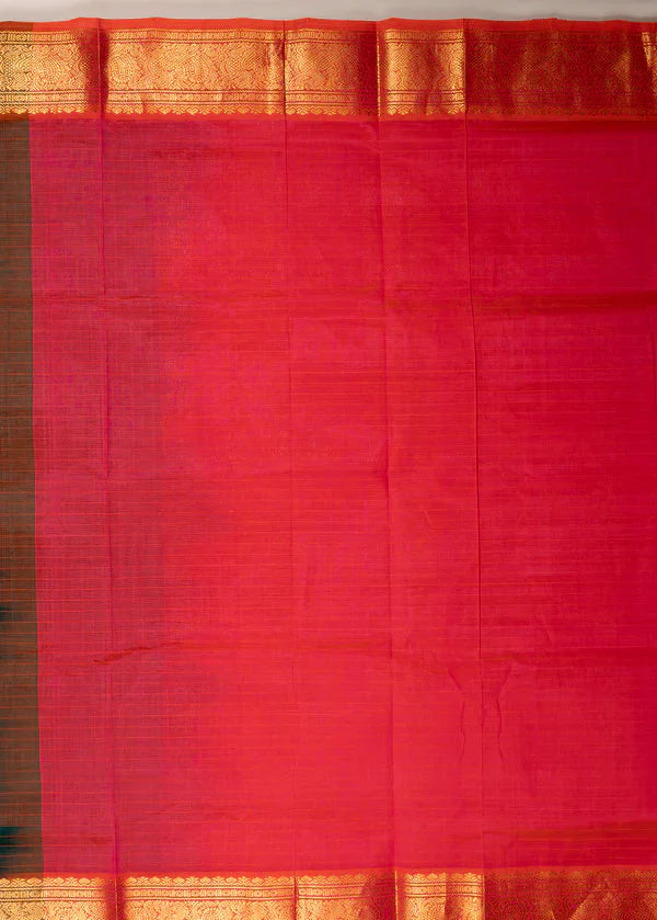 Hunter green With Red Lakshadeepam Kanchi Silk Cotton Saree