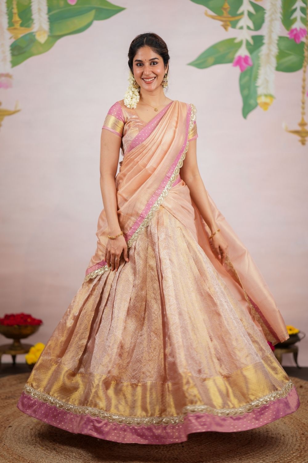 Tanisha Peach with Gold Halfsaree (Set of 3) | SHOBITAM