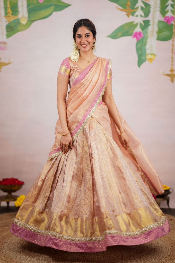 Tanisha Peach with Gold Halfsaree (Set of 3) | SHOBITAM