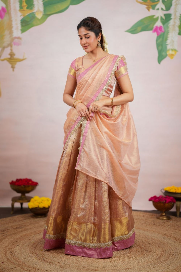 Tanisha Peach with Gold Halfsaree (Set of 3) | SHOBITAM