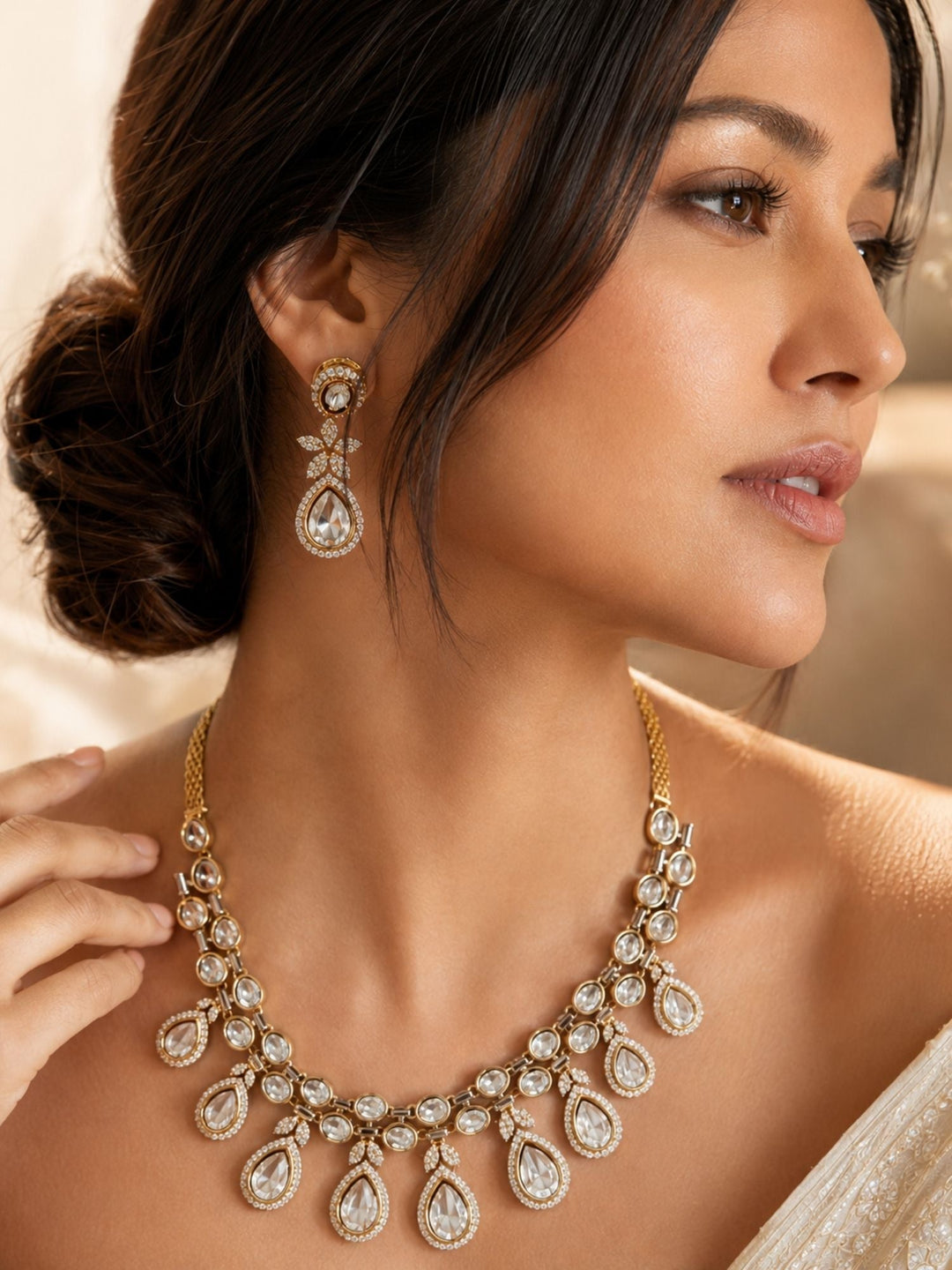Kundan Necklace Set in Gold Plating – Bridal | SHOBITAM