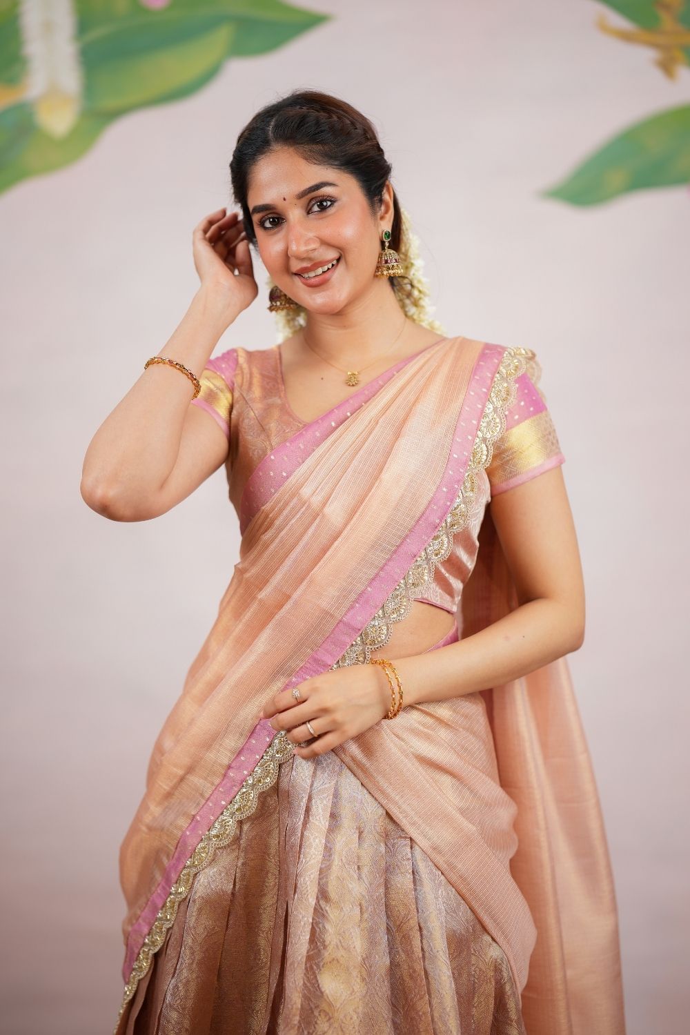Tanisha Peach with Gold Halfsaree (Set of 3) | SHOBITAM