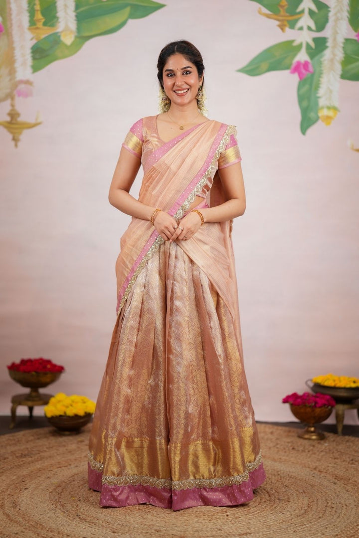 Tanisha Peach with Gold Halfsaree (Set of 3) | SHOBITAM