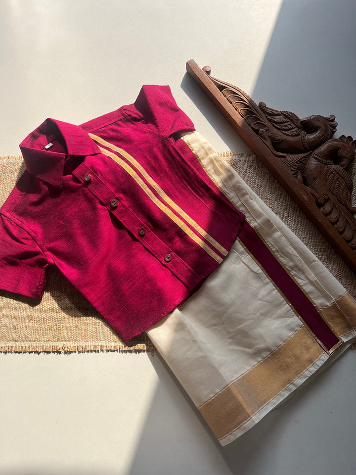 Boys Dhoti and Shirt - Magenta Onam Edit Express | SHOBITAM