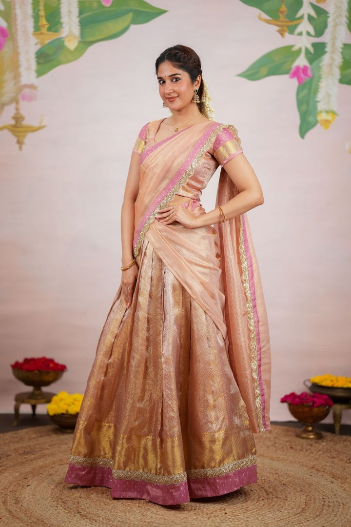 Tanisha Peach with Gold Halfsaree (Set of 3) | SHOBITAM