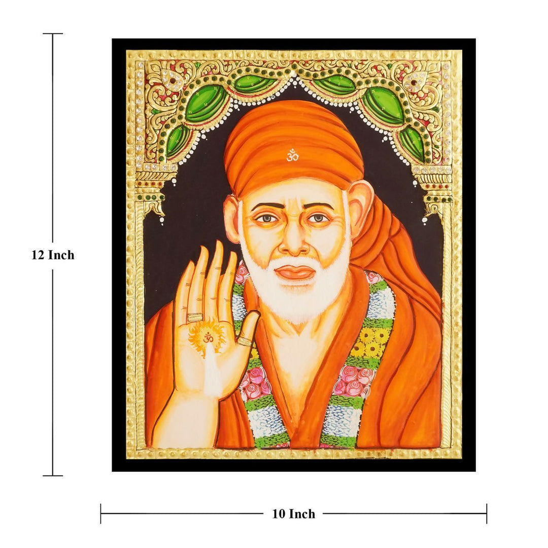 12*10 TANJORE PAINTING SAIBABA Authentic With 22 Ct Gold Foil and Jaipur Gemstones,Unframed | SHOBITAM