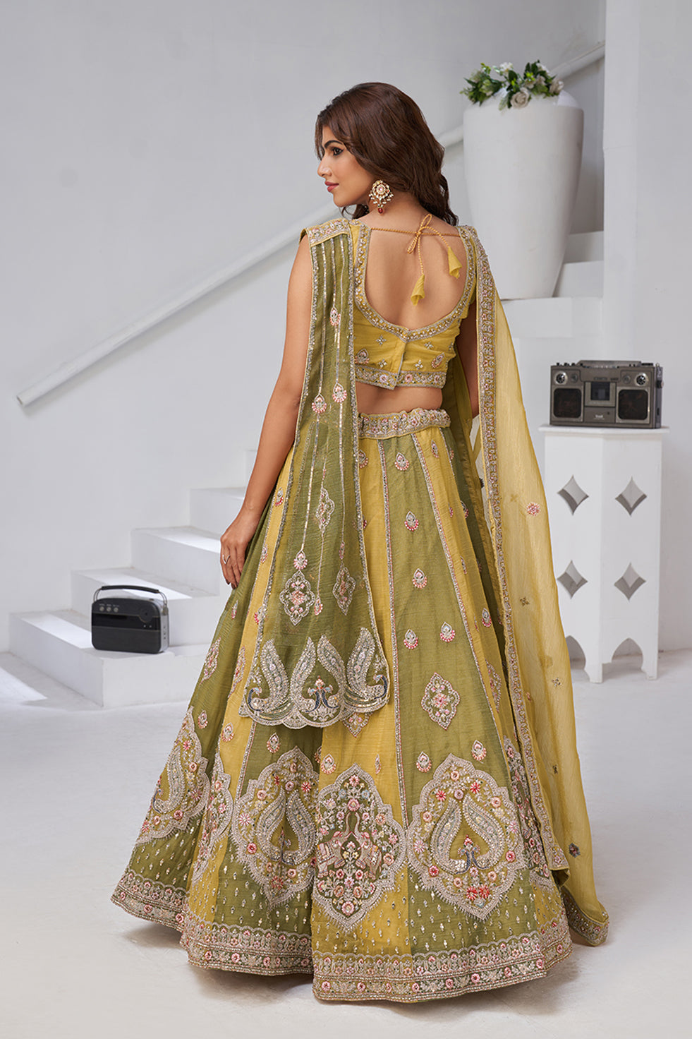 Kanira - Shades of haldi & Mehendi Lehenga Set | SHOBITAM