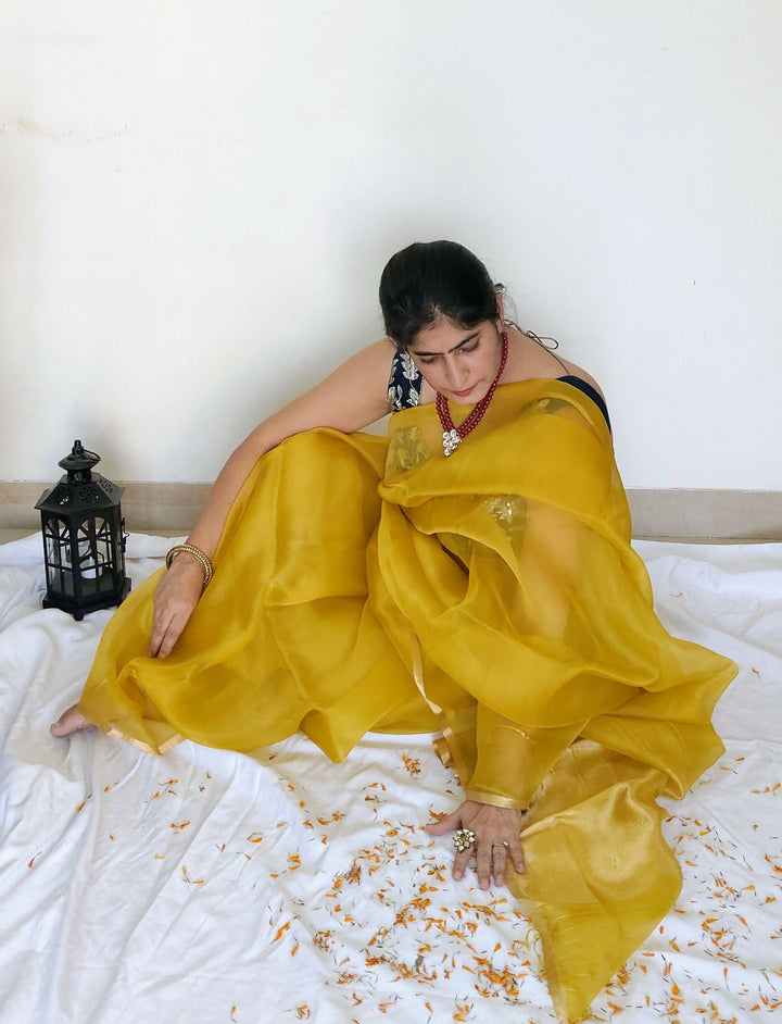 Chartreuse  Methi Yellow  Banarasi Kora Organza Silk Saree | SILK MARK CERTIFIED | SHOBITAM