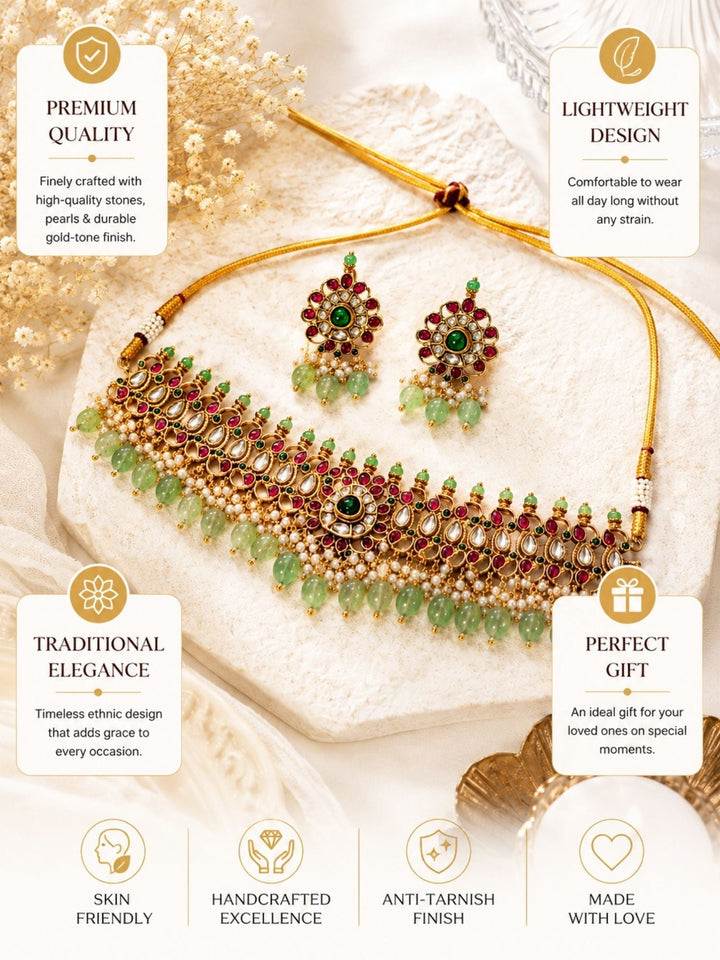 Kemp Stone Multicolour Choker Necklace Set |  SHOBITAM