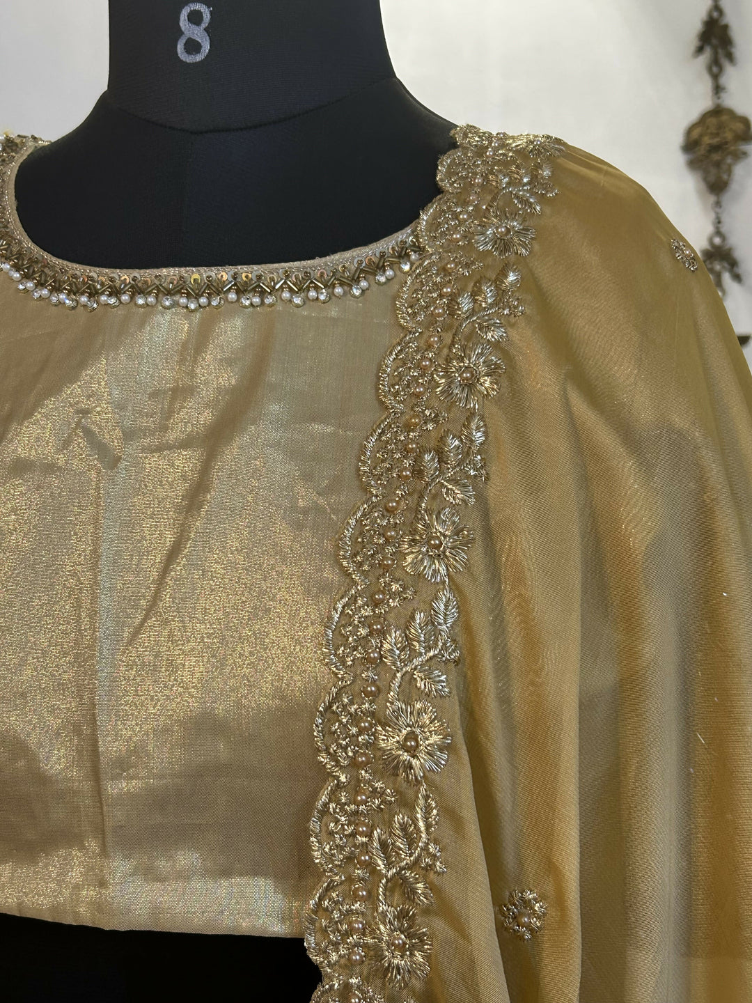 Gold Semi Kanchi half saree Davani /Lehenga Sets with Hand Embroidery Blouse
