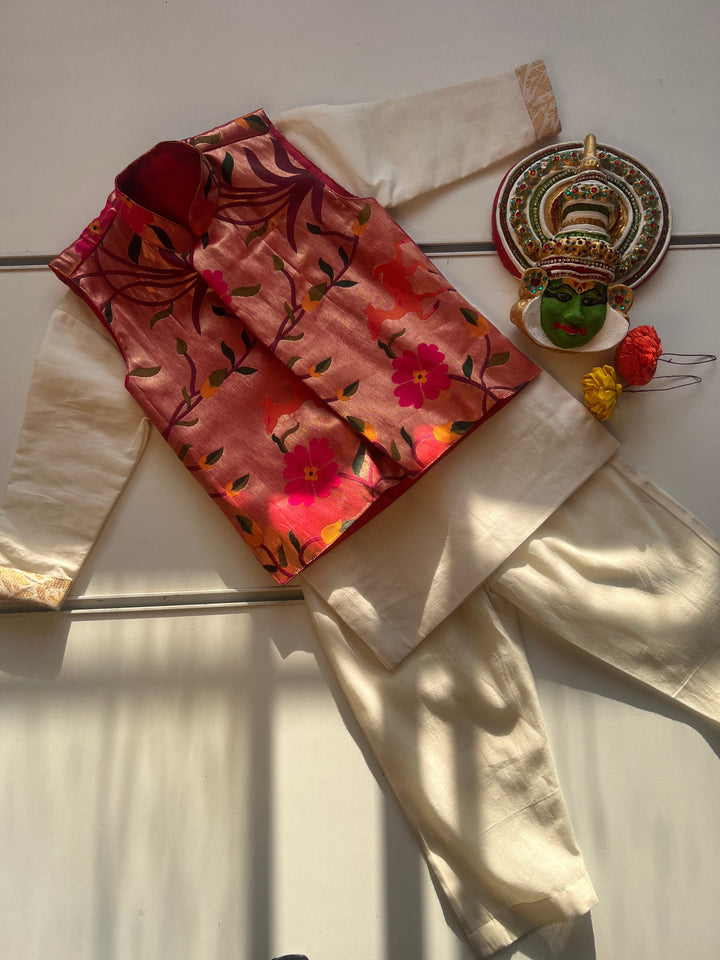 Boys - Paithani Kurta Set - Pink (Onam Edit) - Express | SHOBITAM
